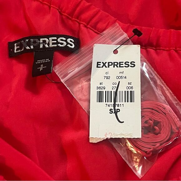 Express One-Shoulder Ruffle Midi Dress Red Small - Picture 6 of 7